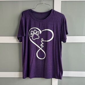 Source Unknown Purple Tee with White Paw Love Design